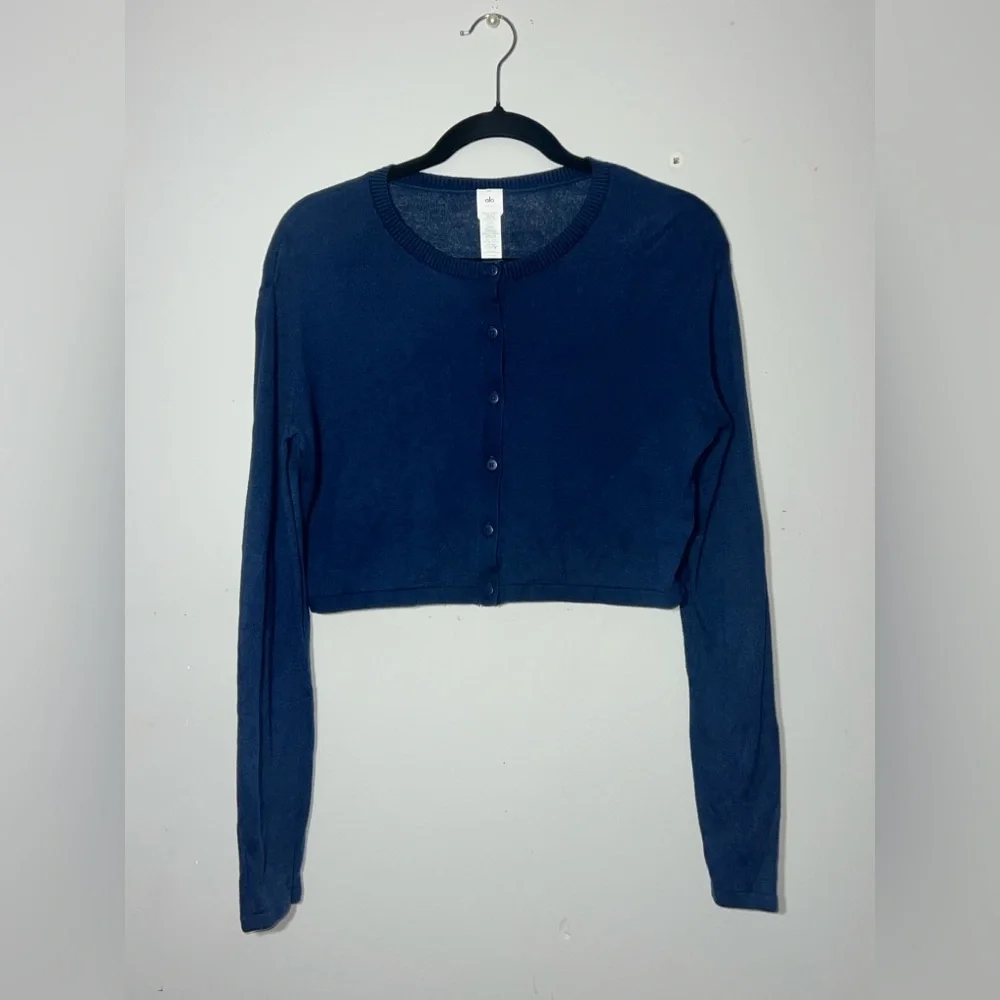 Alo Yoga Supernatural Navy Cropped Sweater Cardigan Small